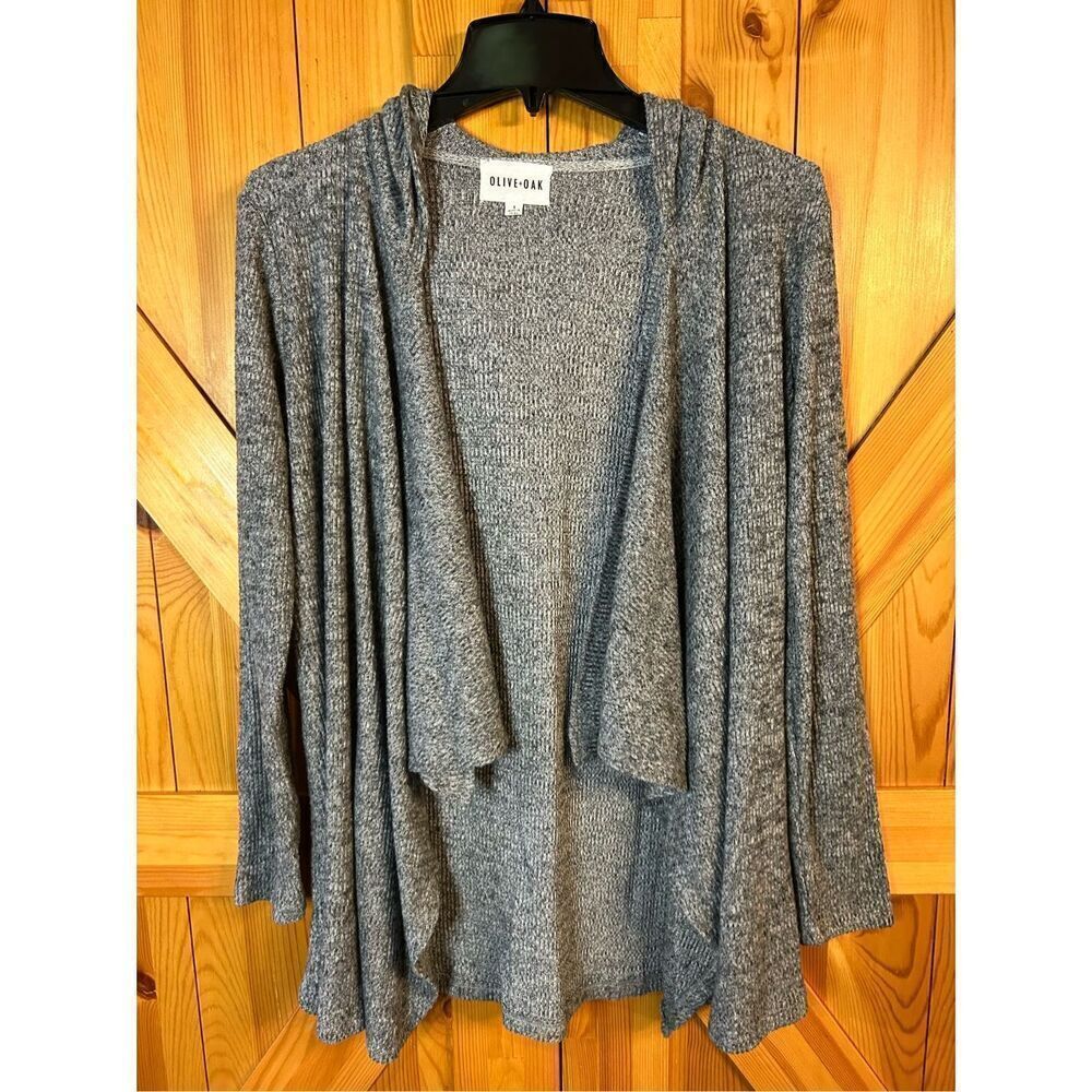 Olive + Oak Waterfall Draped Open Hooded Cardigan Size Small Gray (8106)